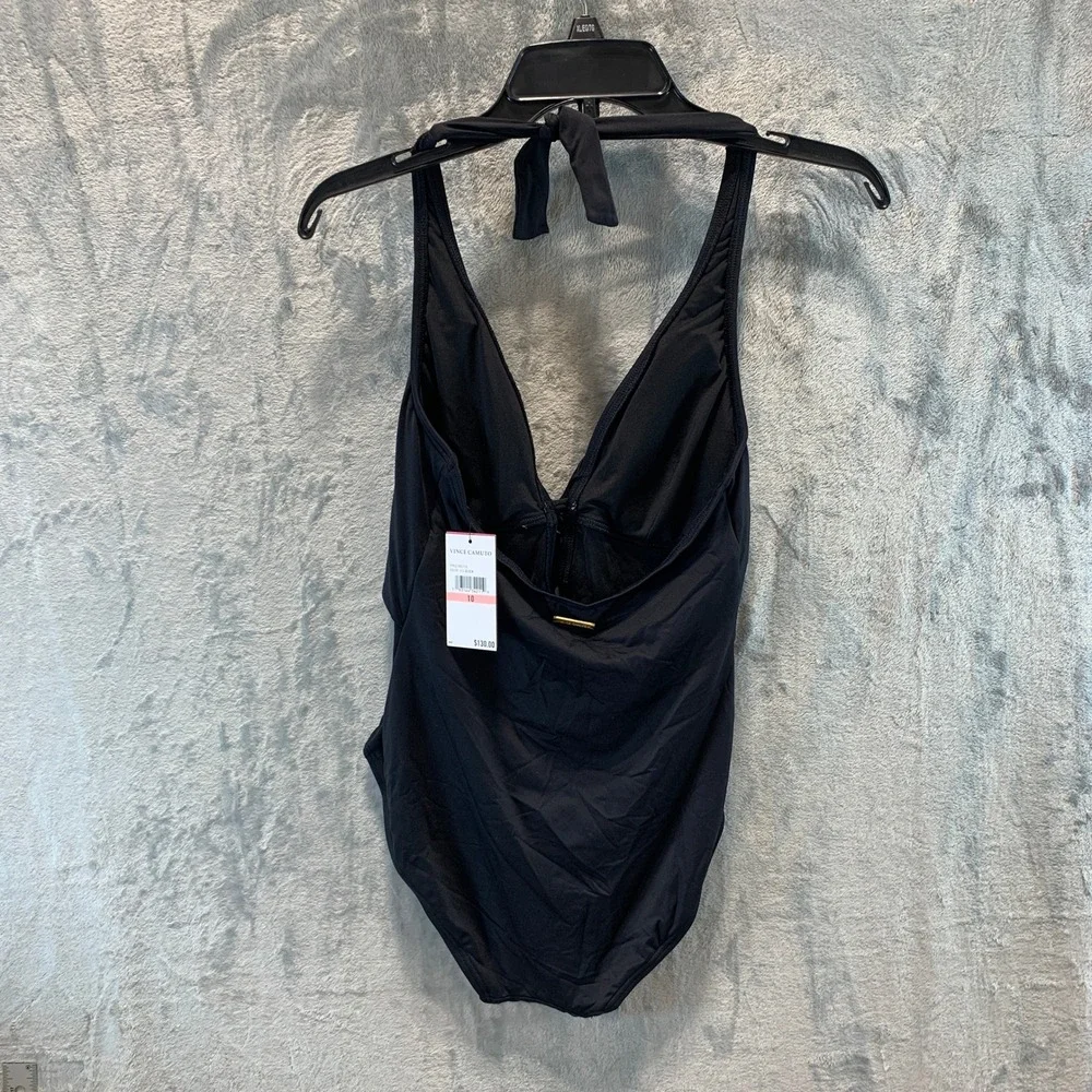 Vince Camuto Womens Black Halter Tie Front Knot One Piece Swimsuit V91710 New 10